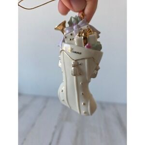 Lenox stocking ceramic presents ornament Xmas gold tree Donna